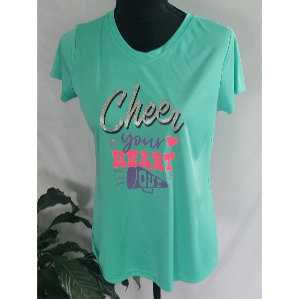 BCG‎ Girls XL Teal Cheer Your Heart Out Graphic Athletic Performance T-Shirt